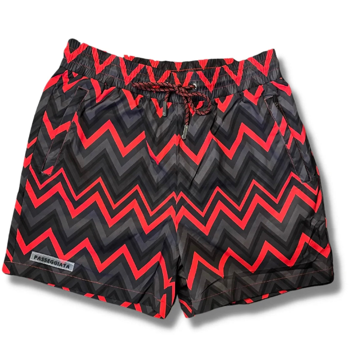 Zig Zag Premium Swim Shorts & Embroidered T-shirt Set (Black)