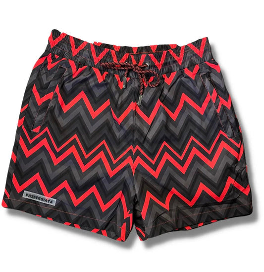 Zig Zag Premium Swim Shorts & T-shirt Set (Black/Red)