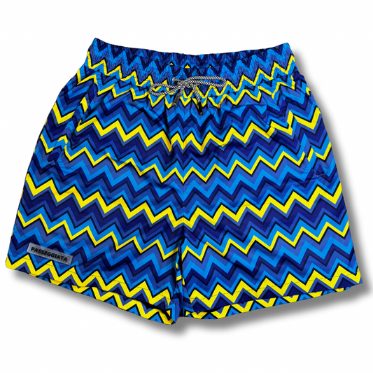 Zig Zag Premium Swim Shorts & T-shirt Set (Navy/Yellow)