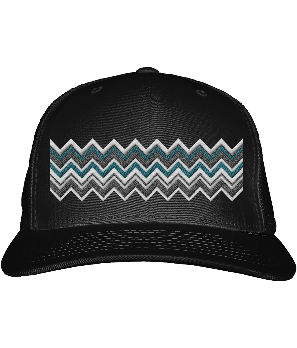 Zig Zag Trucker Cap - (Black & Turquoise )