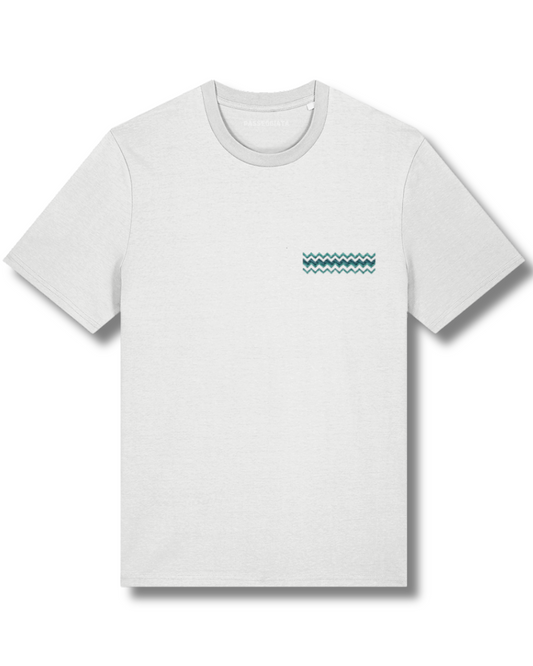 Blue Embroidered Zig Zag T-Shirt (White)