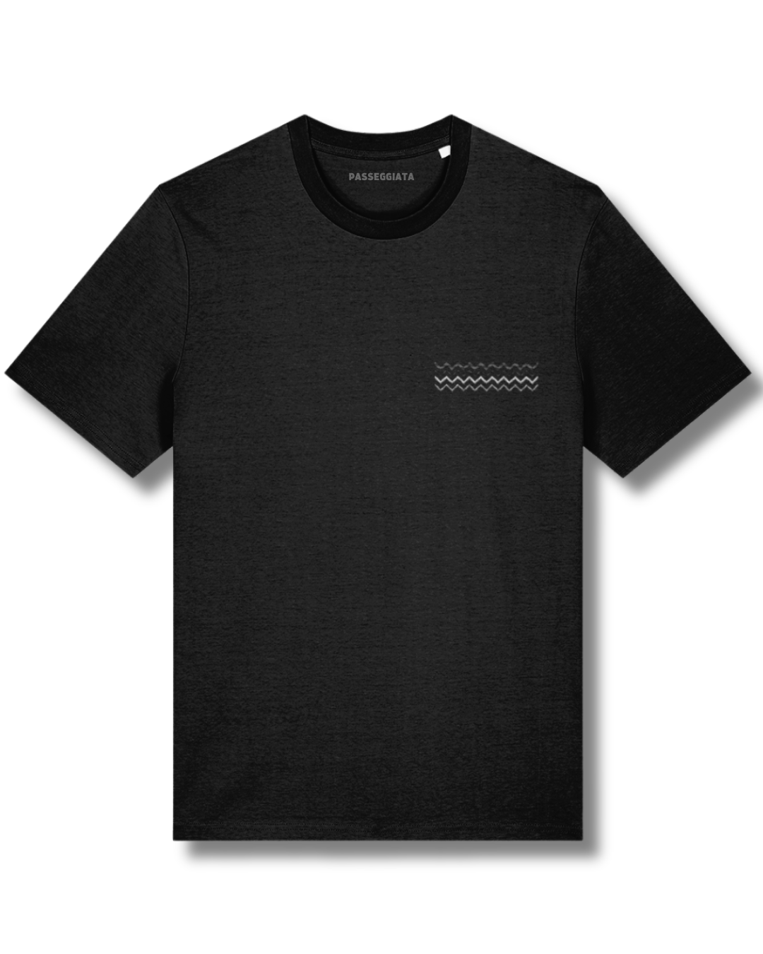 Grey & Black Embroidered Zig Zag T-Shirt (Black)