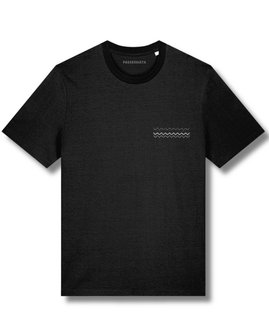 Grey & Black Embroidered Zig Zag T-Shirt (Black)