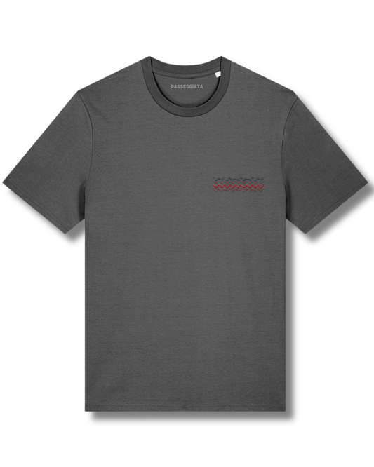 Red & Black Embroidered Zig Zag T-Shirt (Grey)