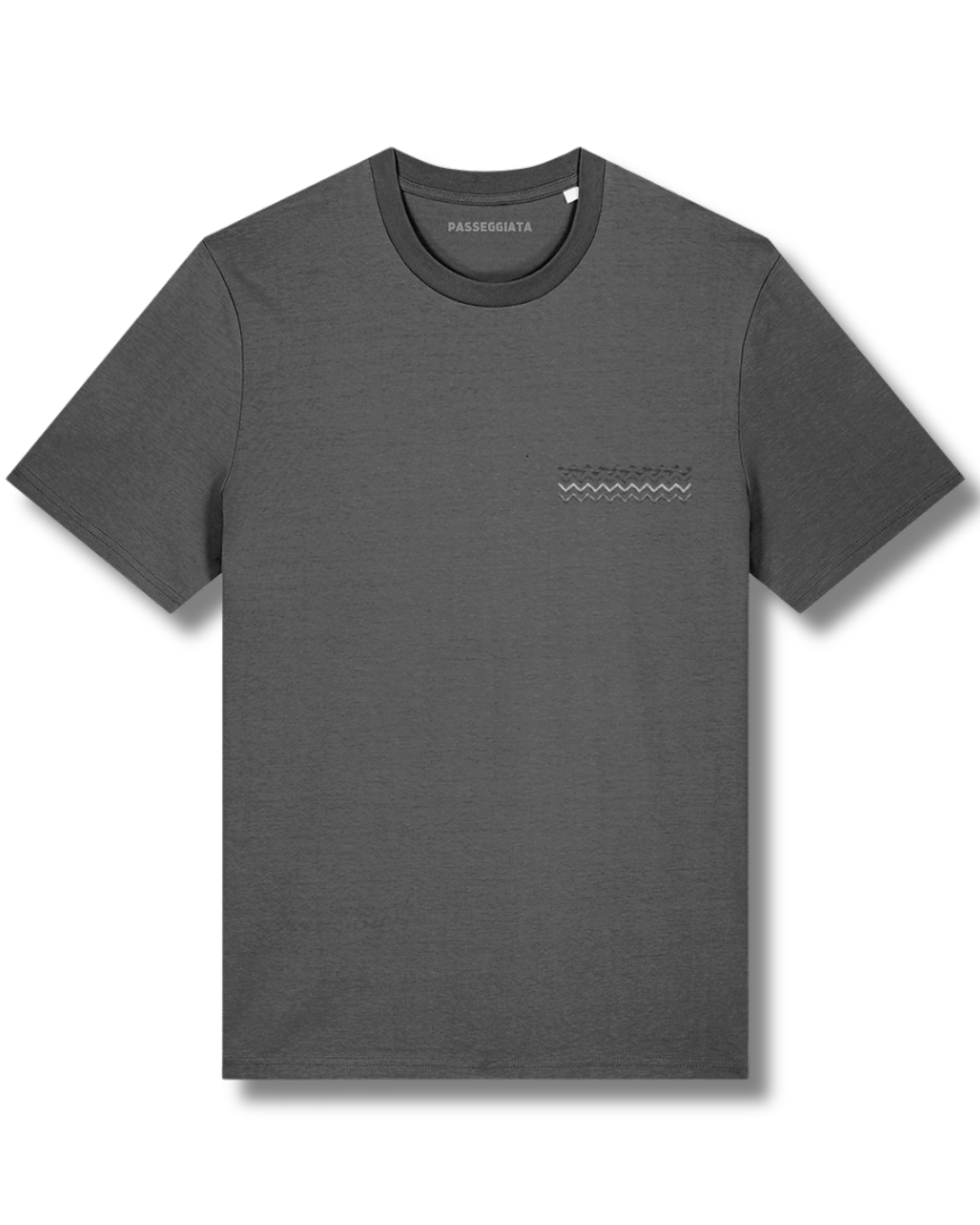 Grey & Black Embroidered Zig Zag T-Shirt (Grey)