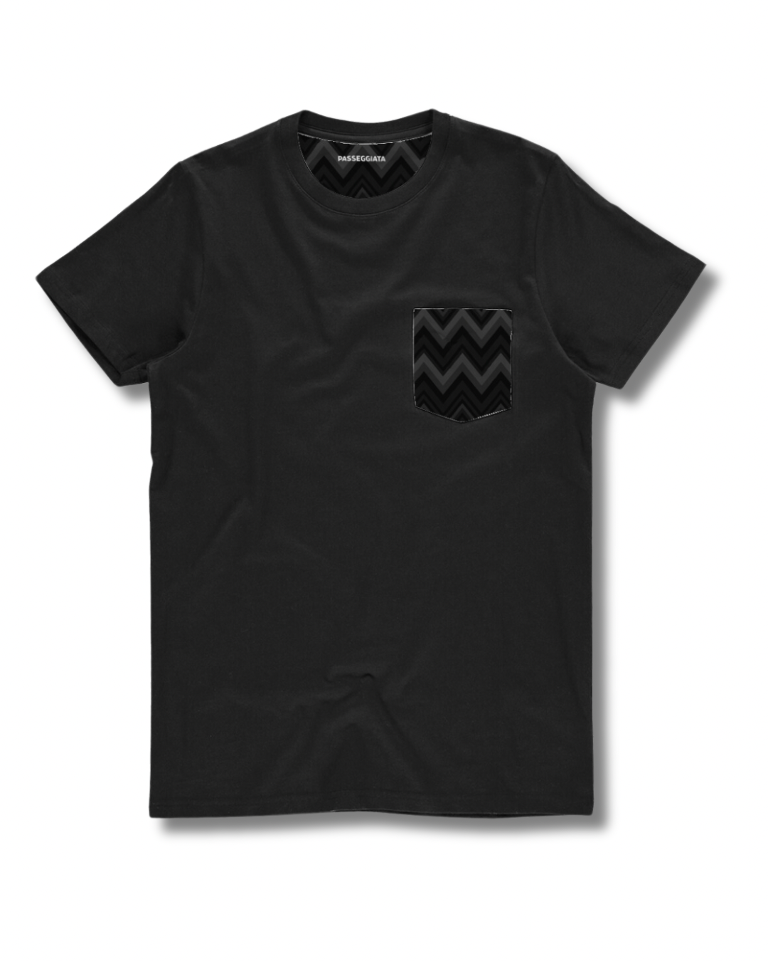 Black & Grey Zig Zag Pocket T-Shirt (Black)