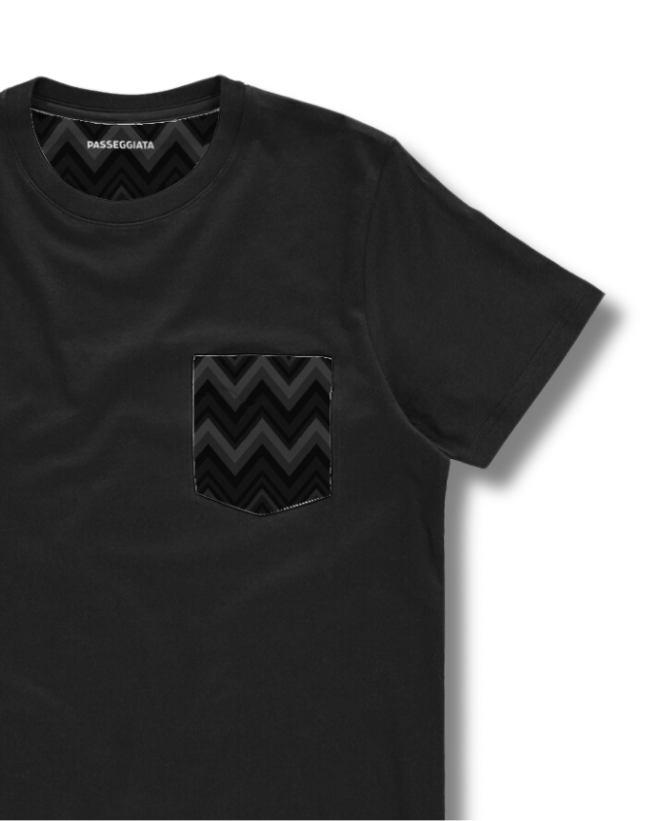 Black & Grey Zig Zag Pocket T-Shirt (Black)