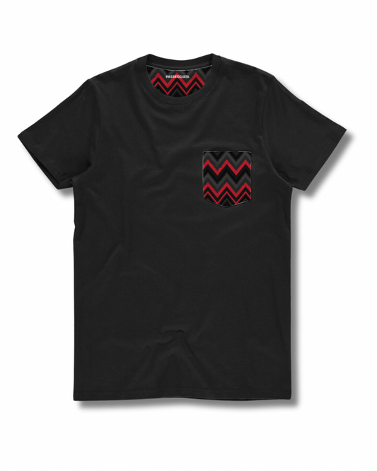 Black, Red & Grey Zig Zag Pocket T-Shirt (Black)