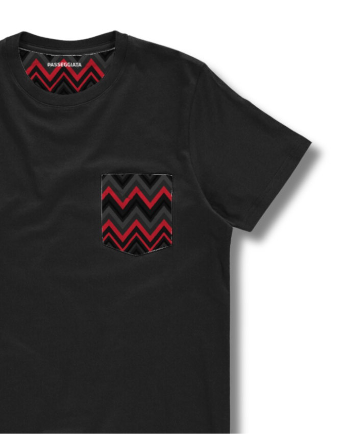 Black, Red & Grey Zig Zag Pocket T-Shirt (Black)