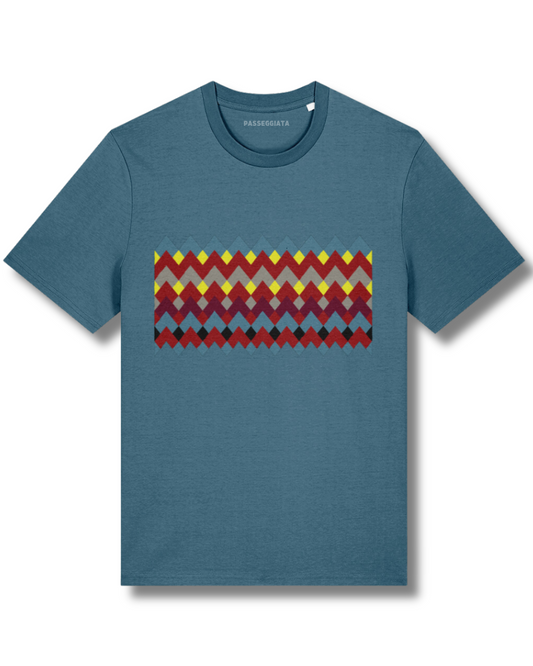 SS24 Red, Yellow & Grey Zig Zag T-Shirt (Petrol Blue)