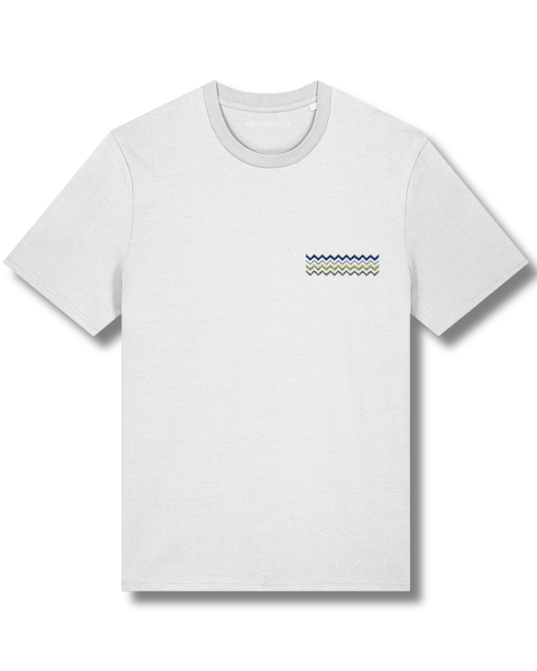 Navy & Yellow Embroidered Zig Zag T-Shirt (White)