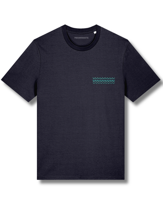 Blue Embroidered Zig Zag T-Shirt (Navy)