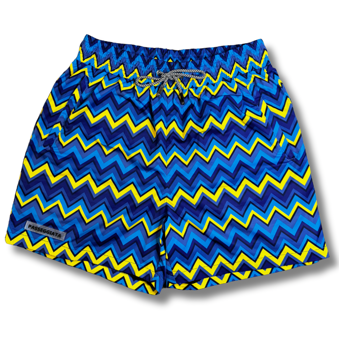 SS23 Zig Zag Premium Swim Shorts (Navy/Yellow)