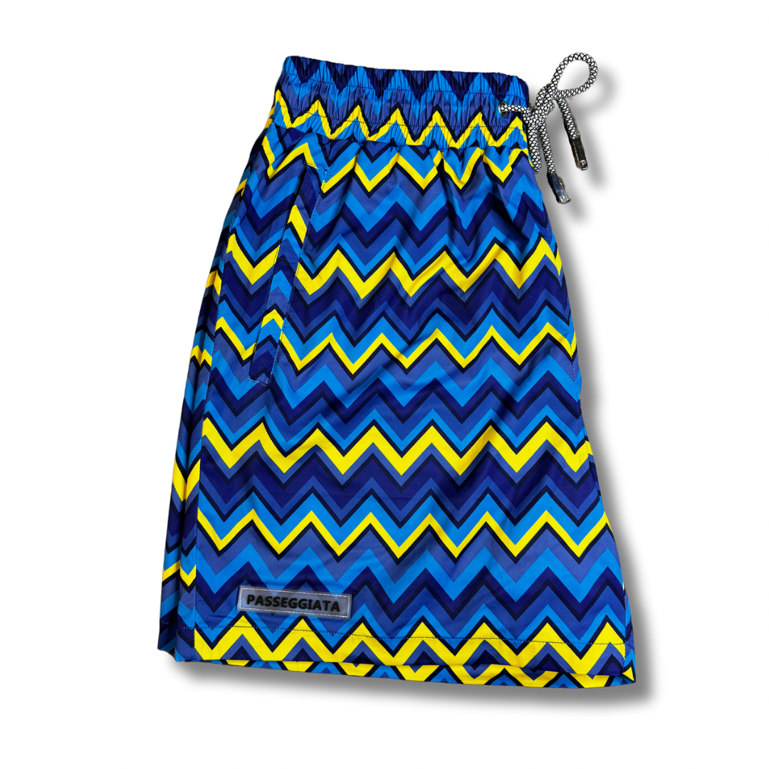 SS23 Zig Zag Premium Swim Shorts (Navy/Yellow)