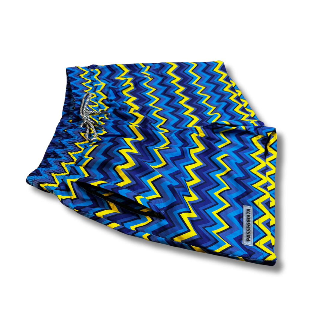 SS23 Zig Zag Premium Swim Shorts (Navy/Yellow)