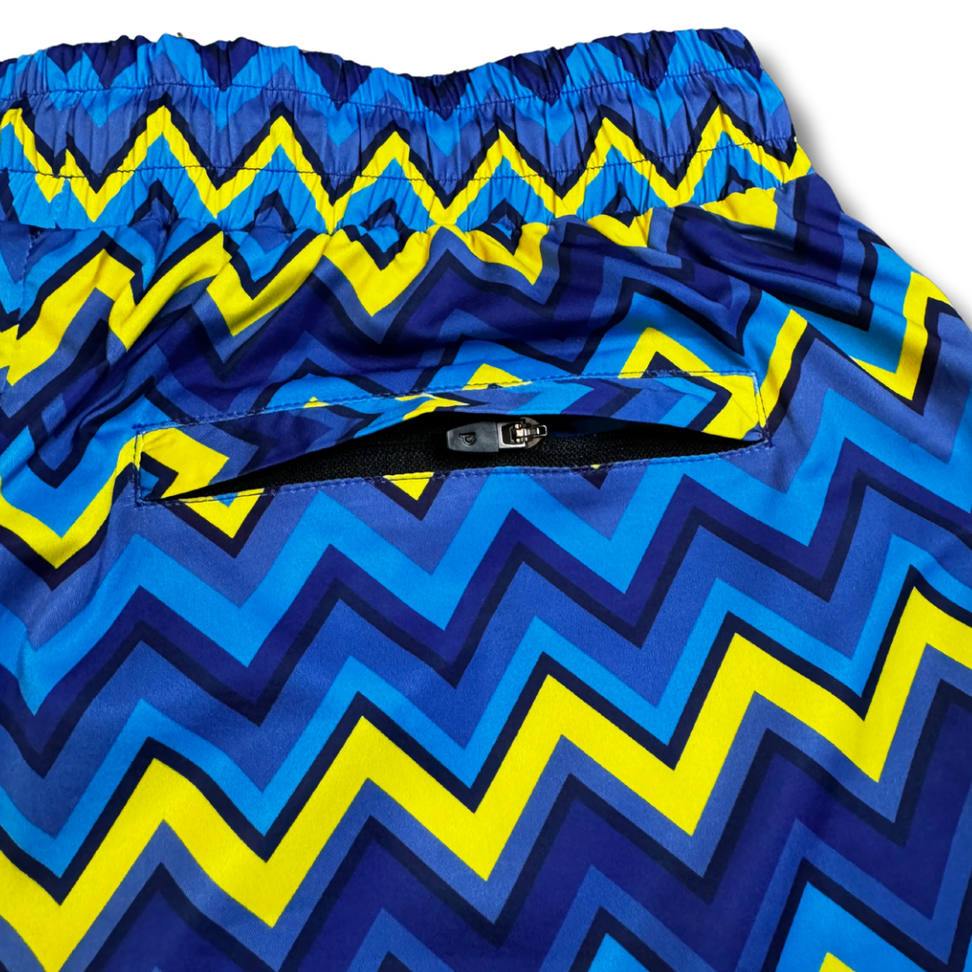 SS23 Zig Zag Premium Swim Shorts (Navy/Yellow)