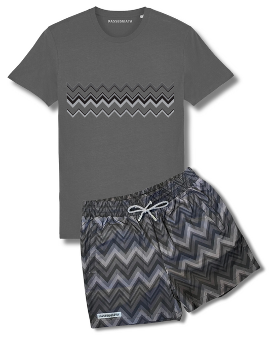 SS24 Zig Zag Premium Swim Shorts & T-shirt Set (Grey/Grey)