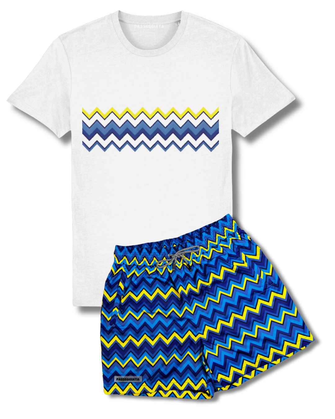 SS24 Zig Zag Premium Swim Shorts & T-shirt Set (White)