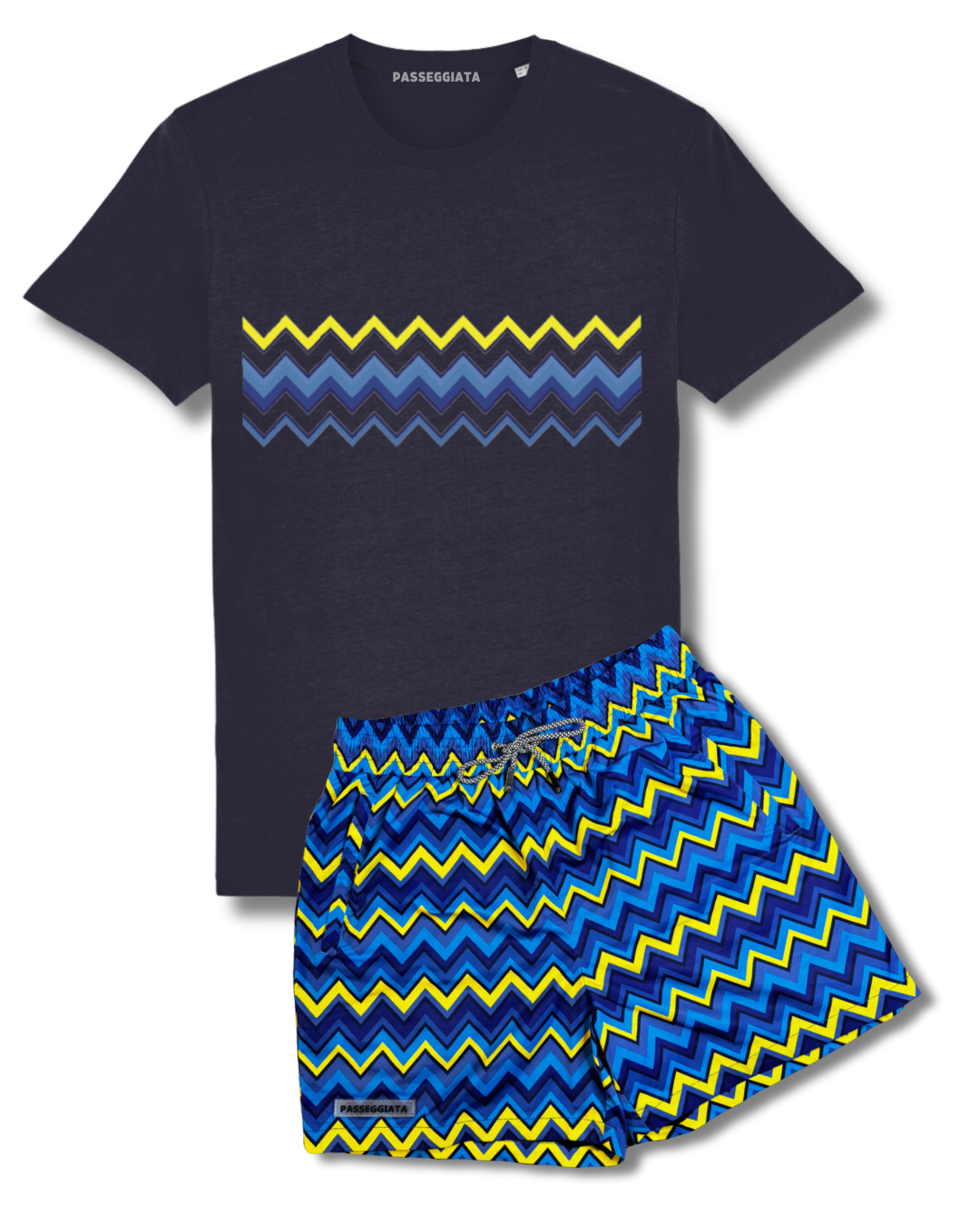 SS24 Zig Zag Premium Swim Shorts & T-shirt Set (Navy/Yellow)