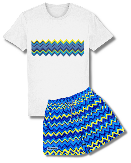 SS23 Zig Zag Premium Swim Shorts & T-shirt Set (White)