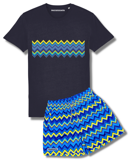 SS23 Zig Zag Premium Swim Shorts & T-shirt Set (Navy/Yellow)