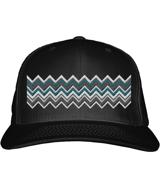 Zig Zag Trucker Cap  -  (Black & Turquoise )