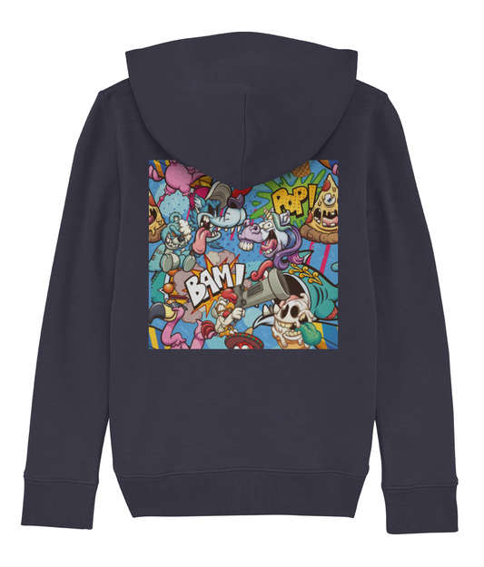 Cartoon Sketch Hoodie Kids (Navy/Aloe Green/Cotton Pink)