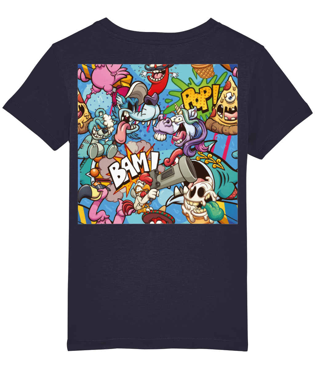 Cartoon Sketch T-Shirt Kids (Navy/Aloe Green/Cotton Pink)