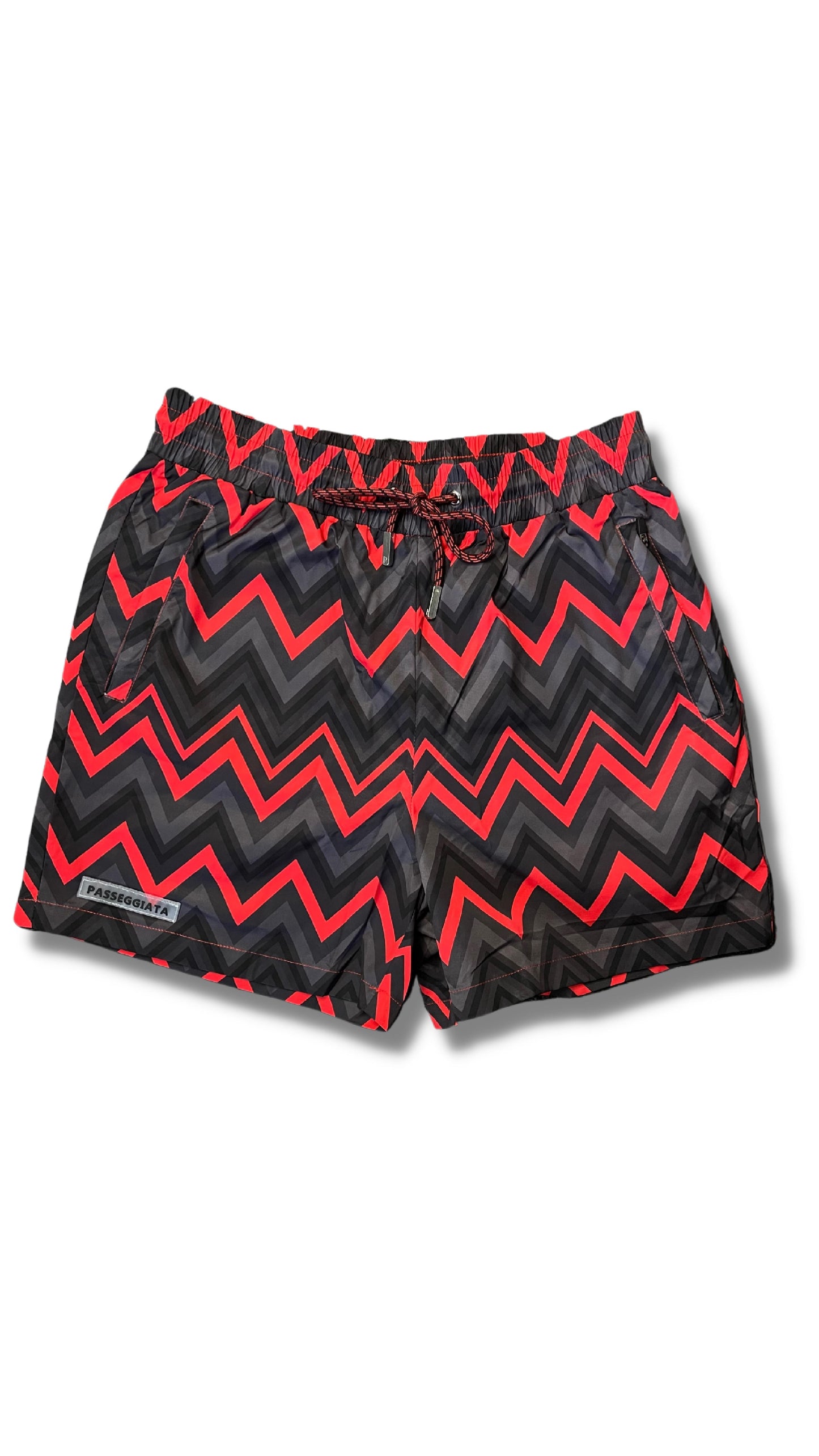 Black/Grey/Red Zig Zag Premium Swim Shorts - passeggiata