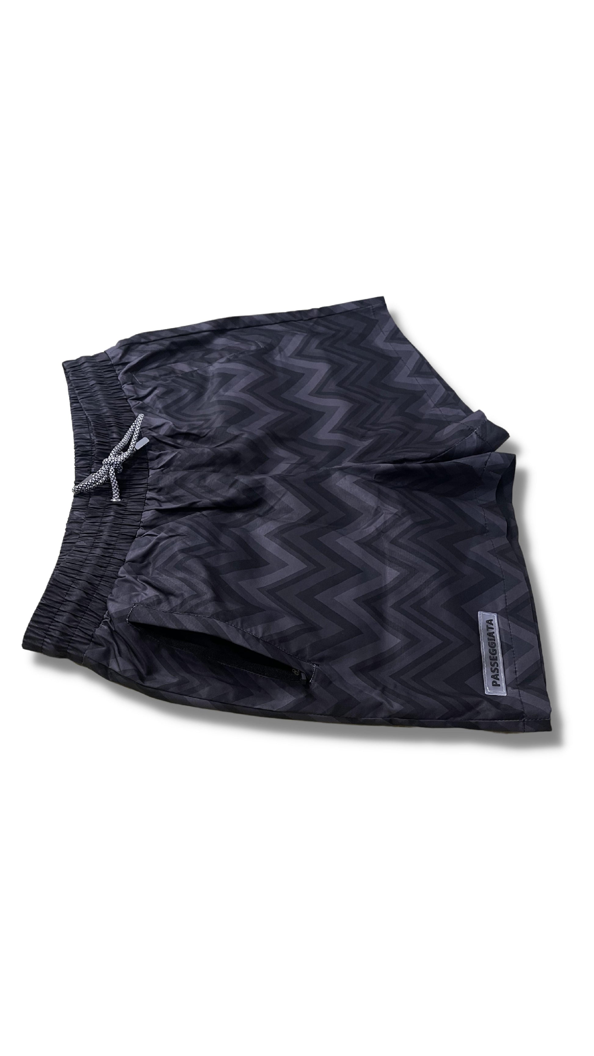 Black/Grey Zig Zag Premium Swim Shorts - passeggiata