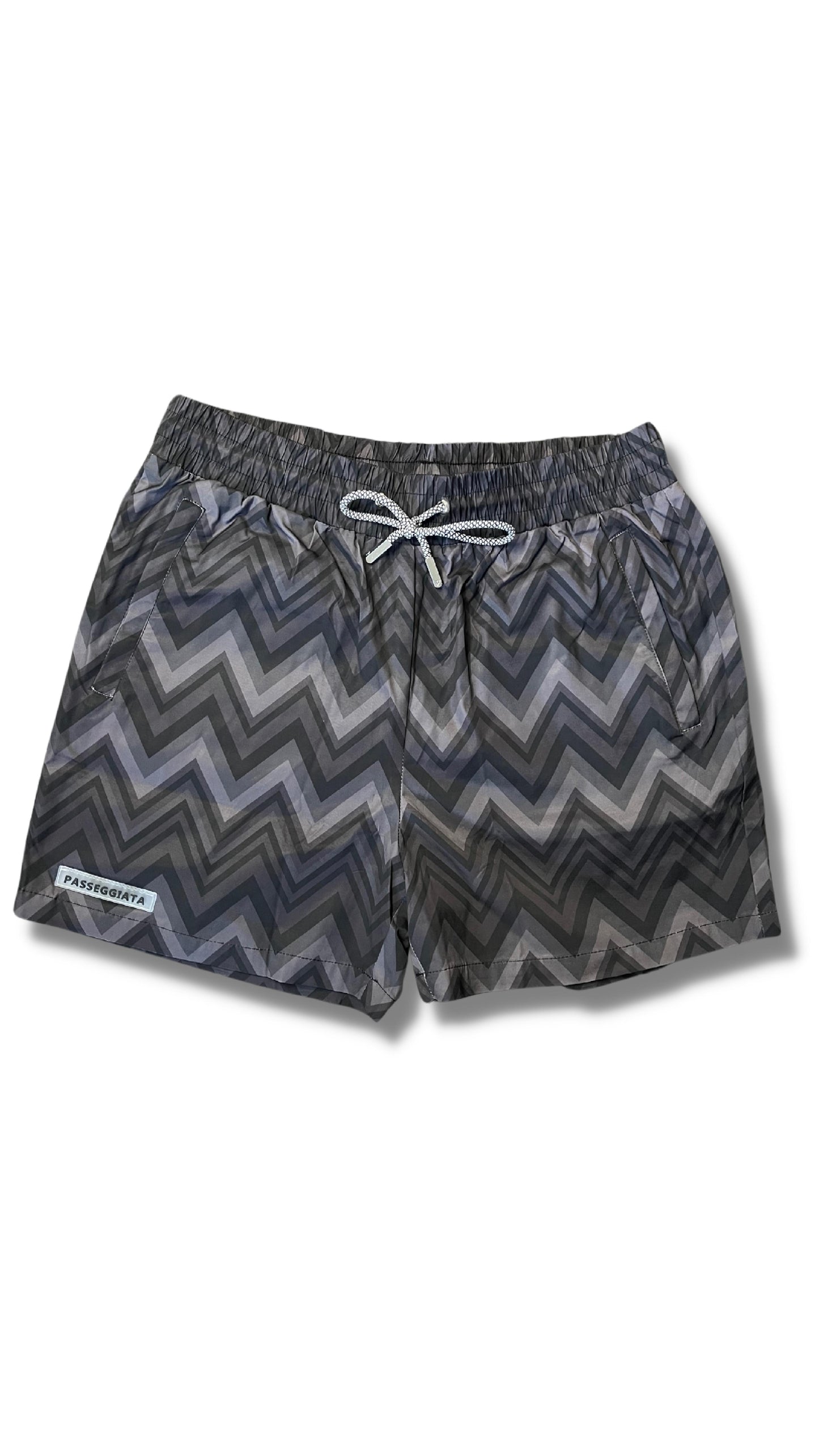 Black/Grey Zig Zag Premium Swim Shorts - passeggiata