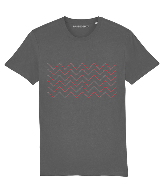 Faint Red Zig Zag T-Shirt (Anthracite Grey)